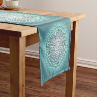 Teal Chevron Mandala Pattern Short Table Runner