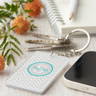 Teal Chevron Monogram Acrylic Keychain