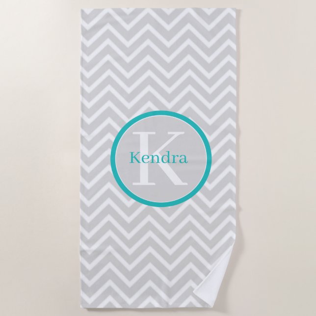 Teal Chevron Monogram Beach Towel (Front)