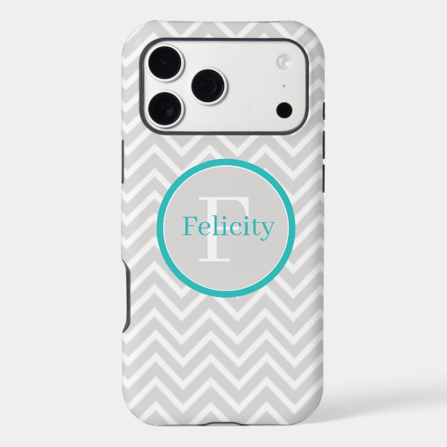Teal Chevron Monogram Case-Mate iPhone Case (Back)