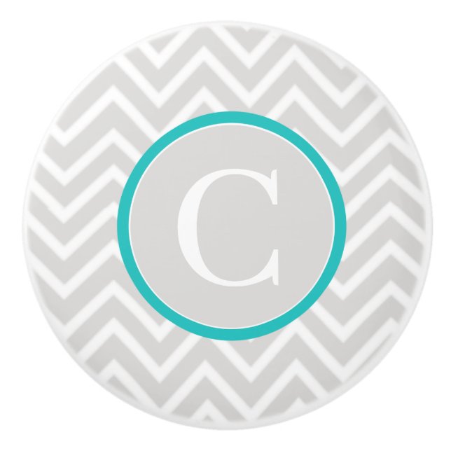 Teal Chevron Monogram Ceramic Knob (Front)
