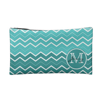 Teal Chevron Monogram Cosmetic Bag