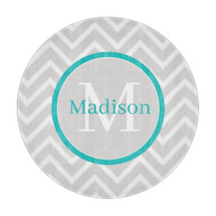 Teal Chevron Monogram Cutting Board
