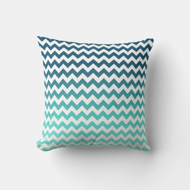 Teal Chevron Ombre Throw Pillow (Front)