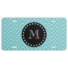 Teal Chevron Pattern | Black Monogram