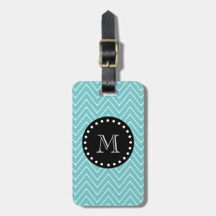 Teal Chevron Pattern   Black Monogram Luggage Tag