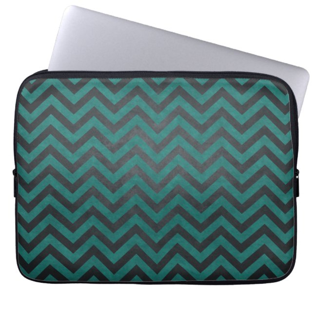 Teal Chevron Pattern Laptop Sleeve (Front)