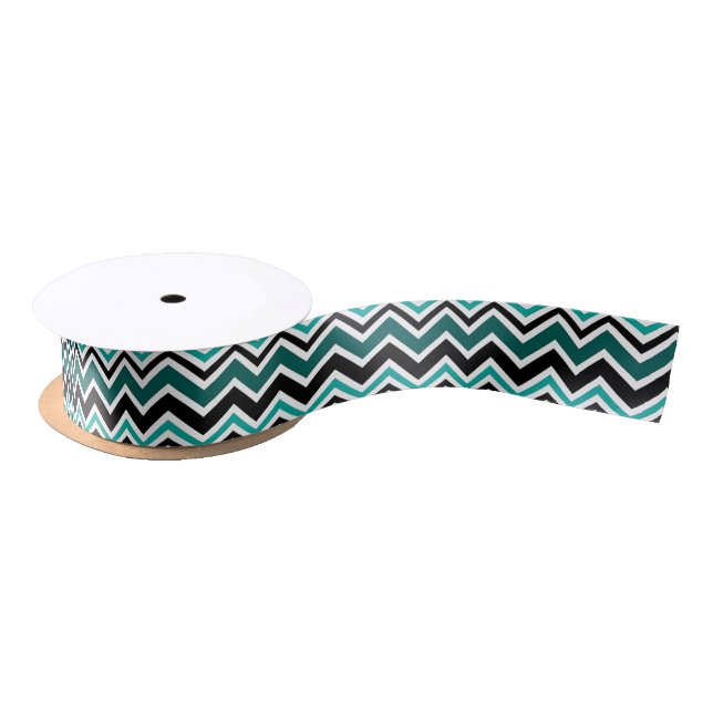 Teal Chevron Pattern Satin Ribbon (Spool)