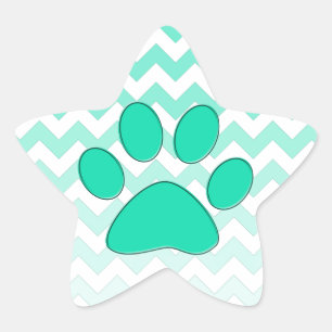 Teal Chevron Paw Zig Zag Monogram Star Sticker