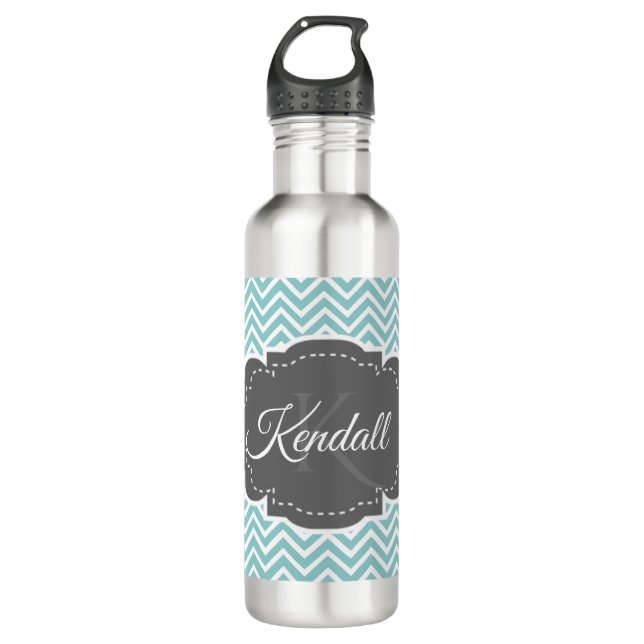 Teal Chevron Personalized 710 Ml Water Bottle (Front)