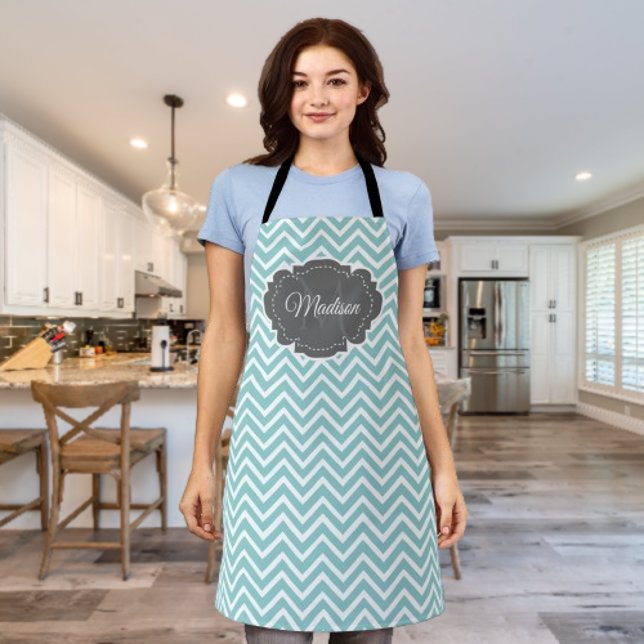 Teal Chevron Personalized Apron (Teal Chevron Personalized Apron)
