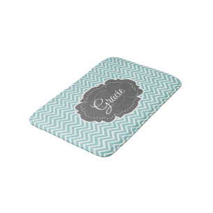 Teal Chevron Personalized Bath Mat