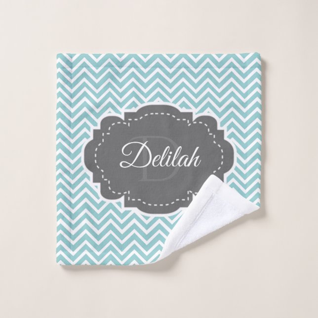 Teal Chevron Personalized Bath Towel Set (Wash Cloth)