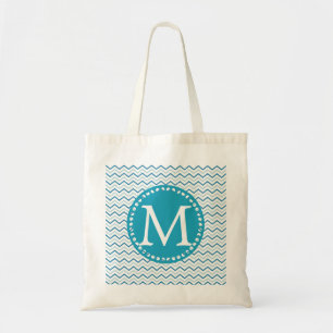 Teal Chevron Personalized Custom Monogram Tote Bag