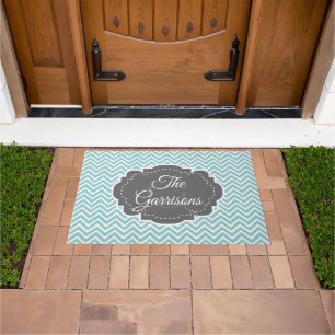 Teal Chevron Personalized Doormat