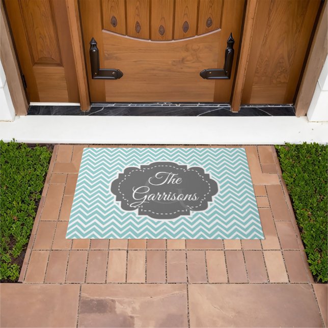 Teal Chevron Personalized Doormat (Outdoor)