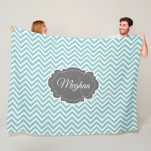 Teal Chevron Personalized Fleece Blanket (In Situ)
