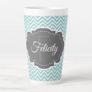 Teal Chevron Personalized Latte Mug
