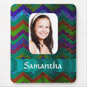 Teal chevron personalized photo template mouse pad