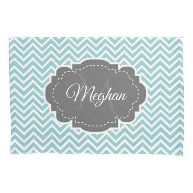 Teal Chevron Personalized Pillowcase (Front)