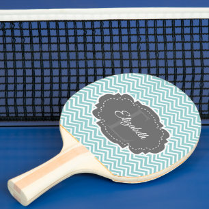 Teal Chevron Personalized Ping Pong Paddle