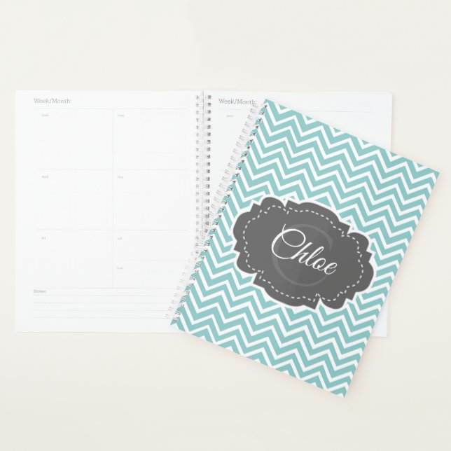 Teal Chevron Personalized Planner (Display)