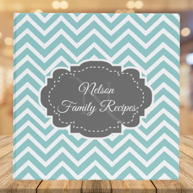 Teal Chevron Personalized Recipe Binder (Teal Chevron Personalized Recipe Book Binder)