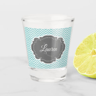 Teal Chevron Personalized Shot glass