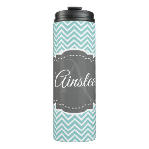 Teal Chevron Personalized Thermal Tumbler