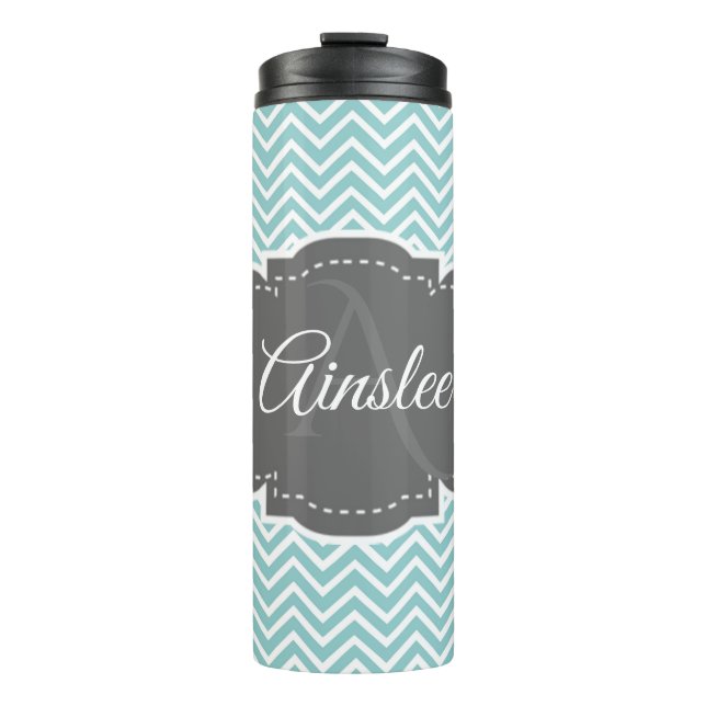Teal Chevron Personalized Thermal Tumbler (Front)