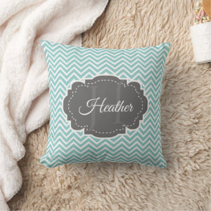 Teal Chevron Personalized Throw Pillow