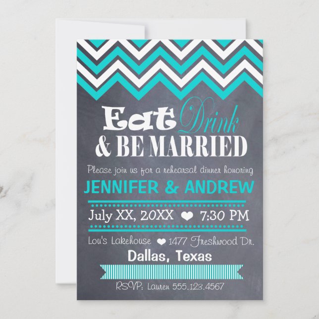 Teal Chevron Rehearsal Invitation (Front)