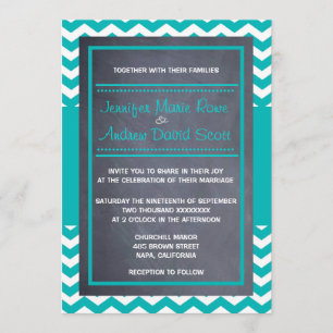 Teal Chevron Wedding Invitation