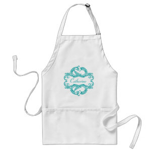 Teal Chic Damask Apron