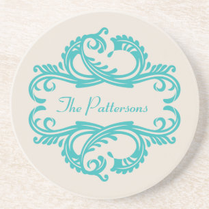 Teal Chic Damask Coaster