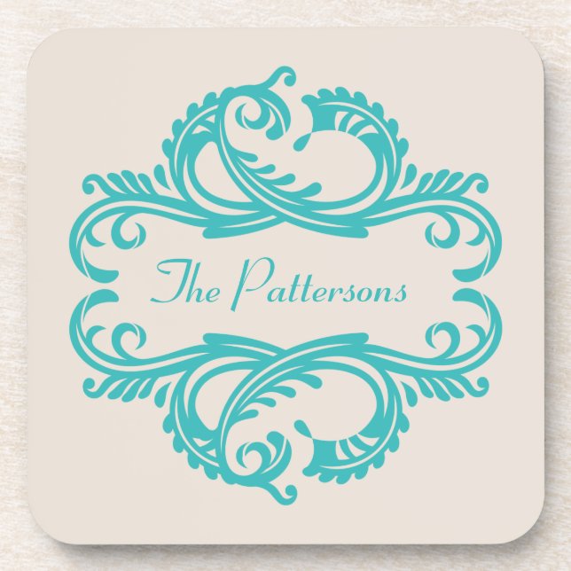 Teal Chic Damask Coaster Set (Front)