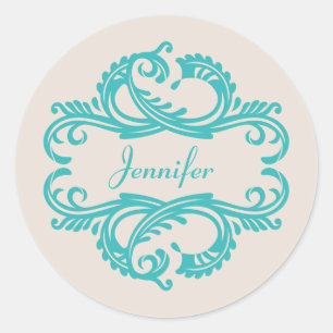 Teal Chic Damask Stickers