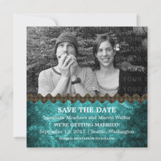 Teal Chic Steampunk Photo Save the Date Invite