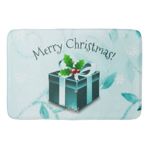 Teal Christmas Gift Bath Mat