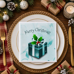 Teal Christmas Gift Paper Napkin