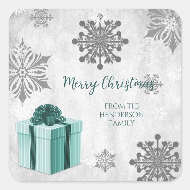 Teal Christmas Gift Sticker (Front)