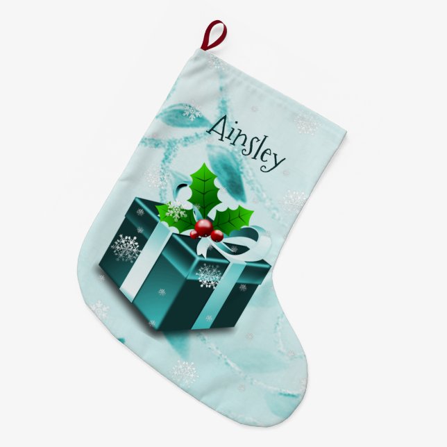Teal Christmas Gift Stocking (Front (Hanging))