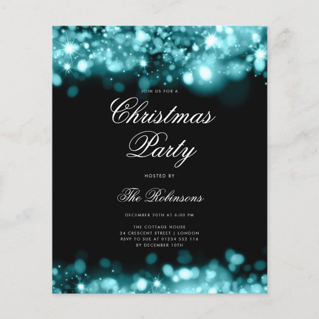 Teal Christmas Lights Invite Program & Menu (Front)