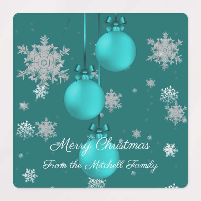 Teal Christmas Ornaments Baking Labels (Design 1)