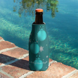 Teal Christmas Ornaments Bottle Cooler