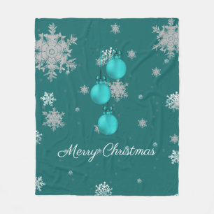 Teal Christmas Ornaments Fleece Blanket
