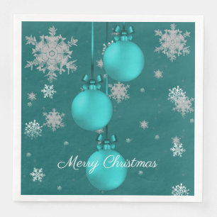 Teal Christmas Ornaments Paper Napkin