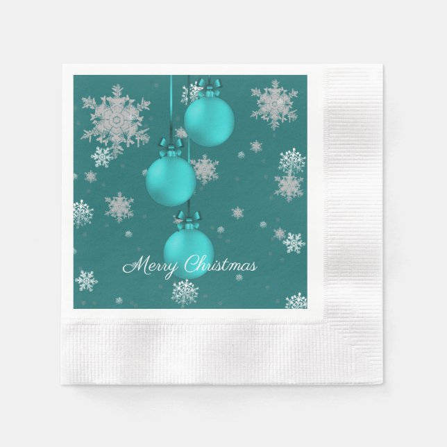 Teal Christmas Ornaments Paper Napkin (Front)