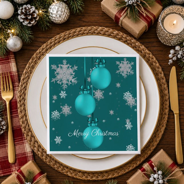 Teal Christmas Ornaments Paper Napkin (Teal Christmas Ornaments Paper Napkins)