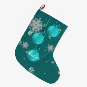Teal Christmas Ornaments Stocking